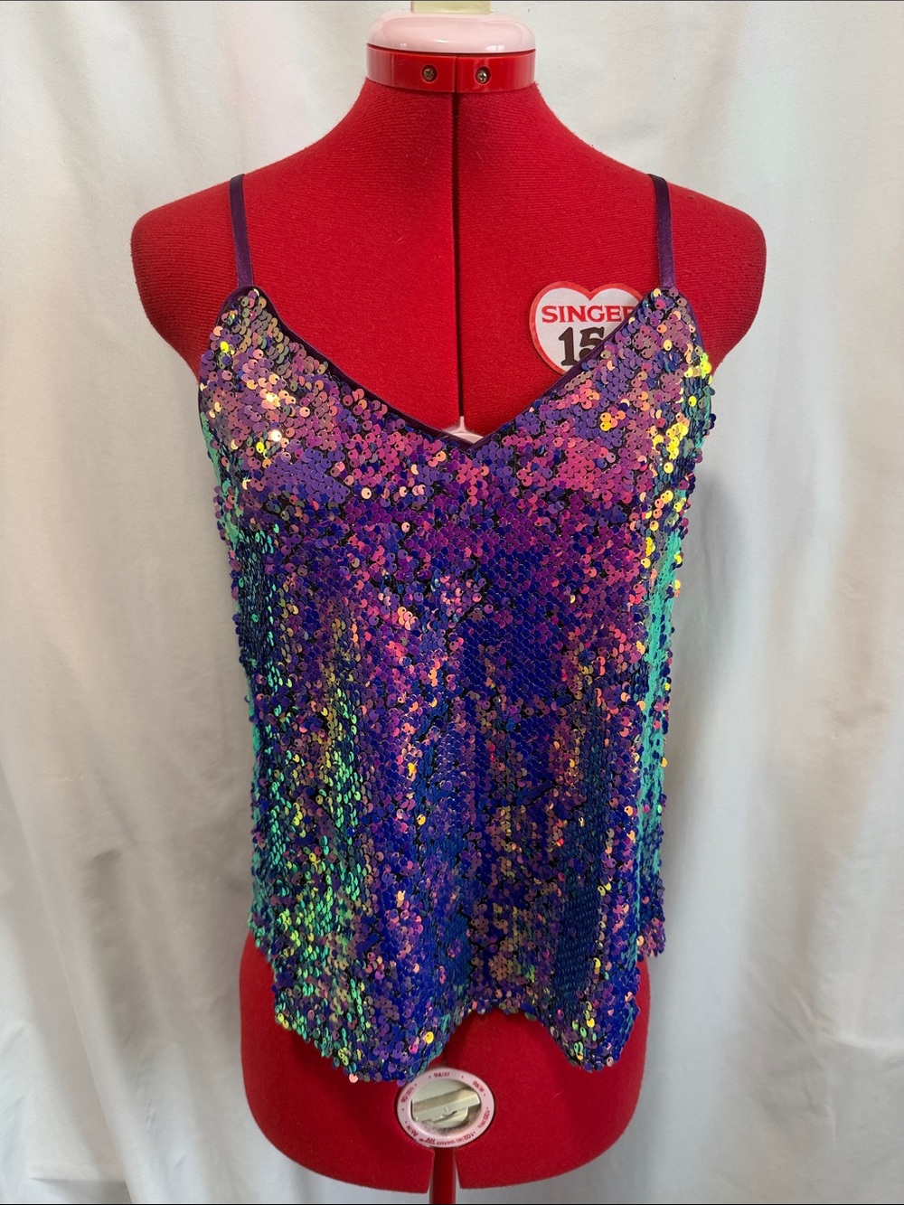 Allegra K Iridescent Purple Sequin V-Neck Cami